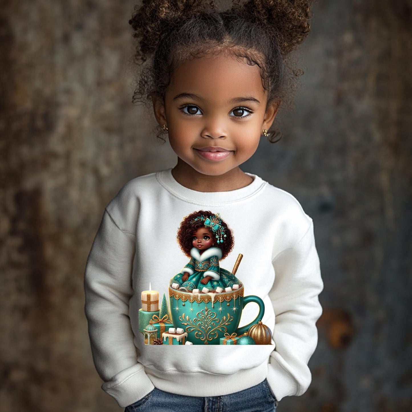 Elegant Hot Cocoa Princess PNG for DTF & Sublimation – Holiday Digital Design with Mockups