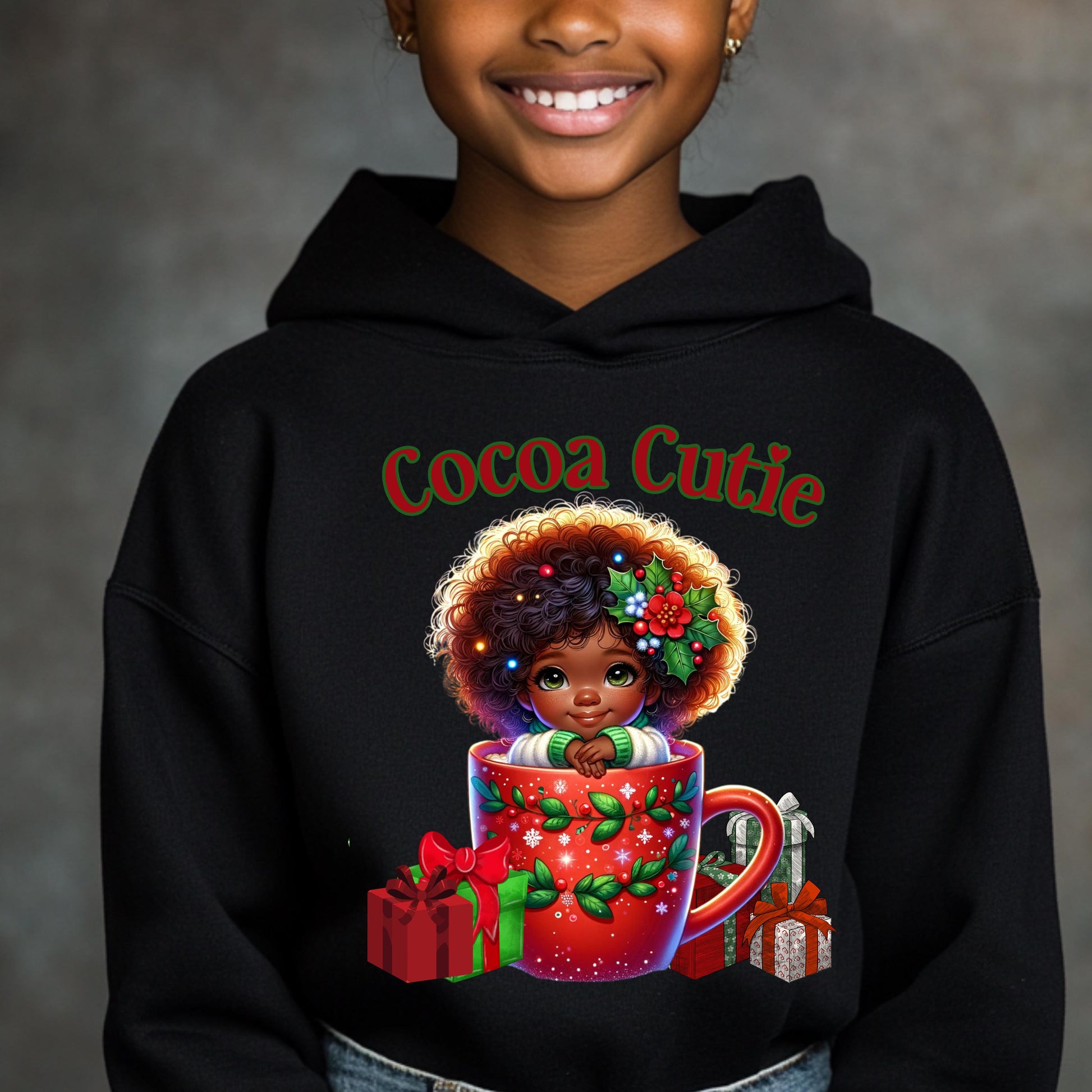 Cocoa Cutie Christmas PNG | Afro Girl Holiday Mug Design | Sublimation & DTF Print File with Mockups