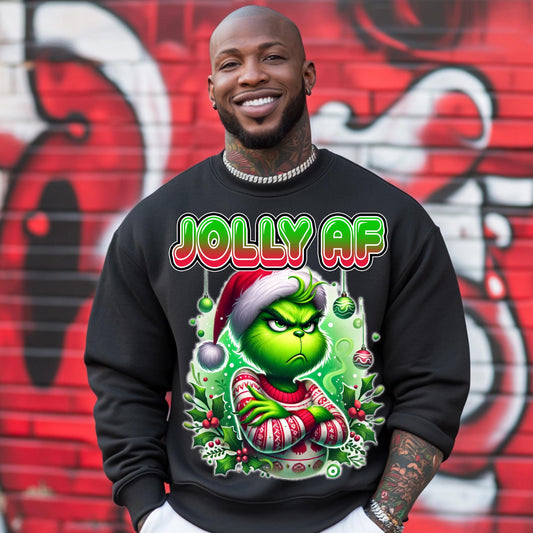 Jolly AF Grinch Christmas PNG | Funny Christmas Sublimation Design | Holiday Grumpy Grinc Clipart | Mockups Included for T-Shirts & More