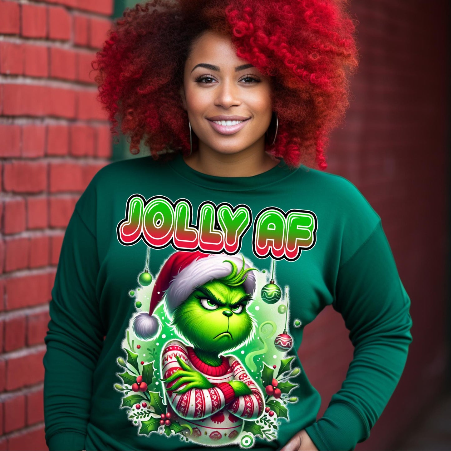 Jolly AF Grinch Christmas PNG | Funny Christmas Sublimation Design | Holiday Grumpy Grinc Clipart | Mockups Included for T-Shirts & More