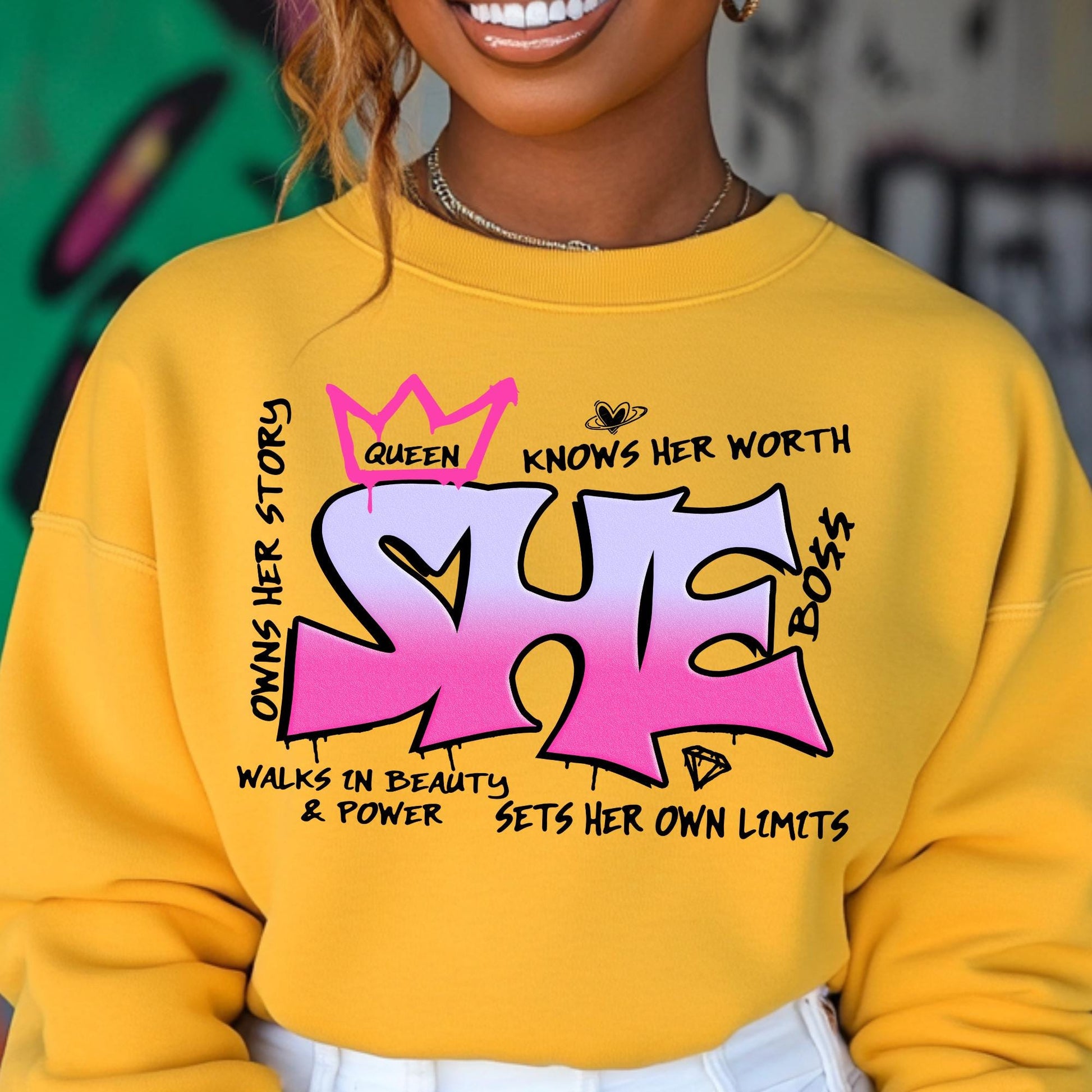 SHE Graffiti DTF Transfer | Ready-to-Press Inspirational Design for Cotton, Polyester, or Blend Apparel