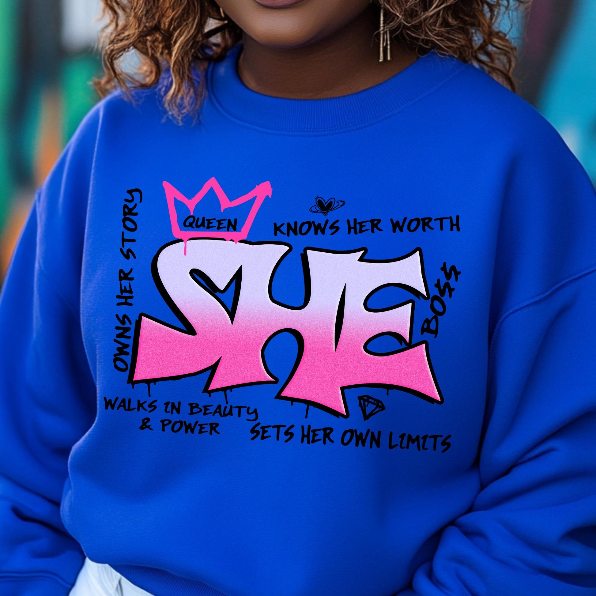 Empowering "SHE" Graffiti Sweatshirt | 100% Cotton Crewneck | Women's Inspirational Design S-4X