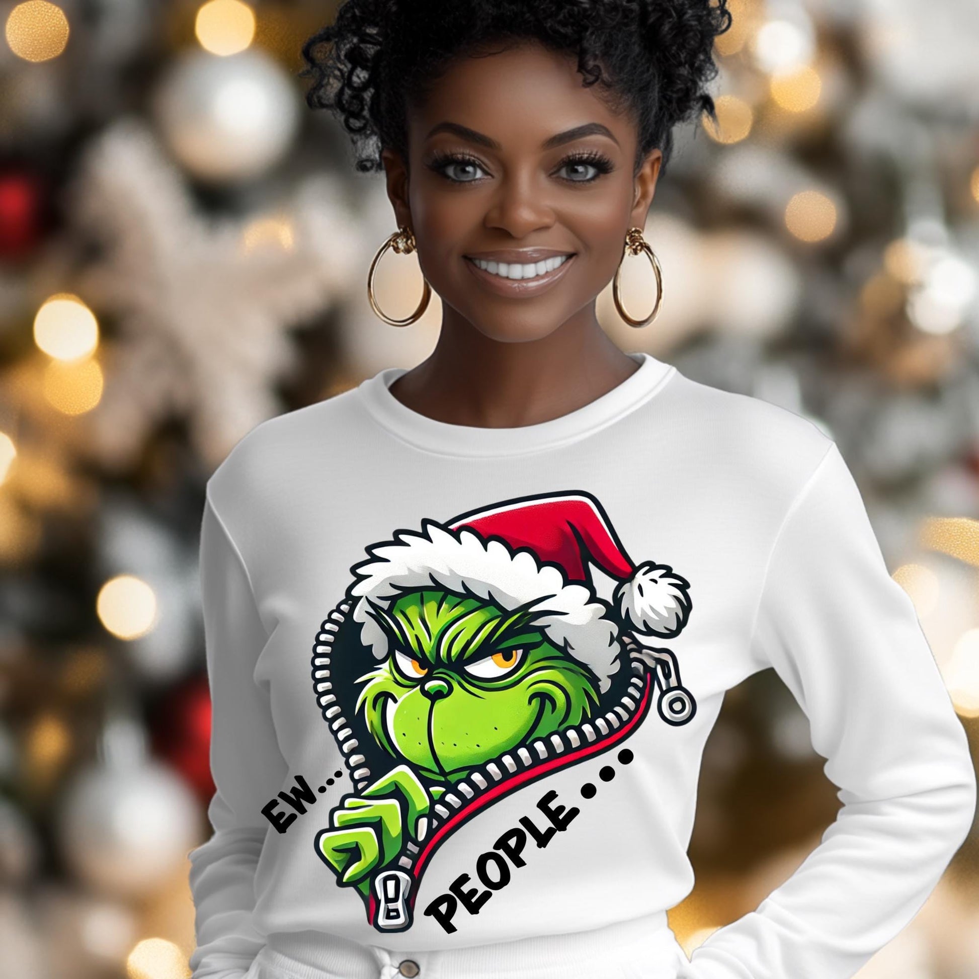 Grinch "Ew People" Christmas PNG Sublimation Design - Funny Holiday Clipart with Mockups