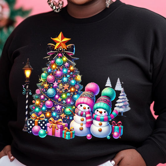 Christmas Tree & Snowmen PNG – Festive Holiday Design for DTF and Sublimation Printing