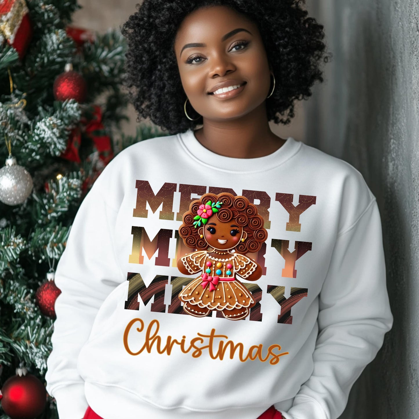 Merry Christmas Afro Gingerbread Girl DTF Transfer | Holiday Heat Press Design for Cotton, Polyester, Blends