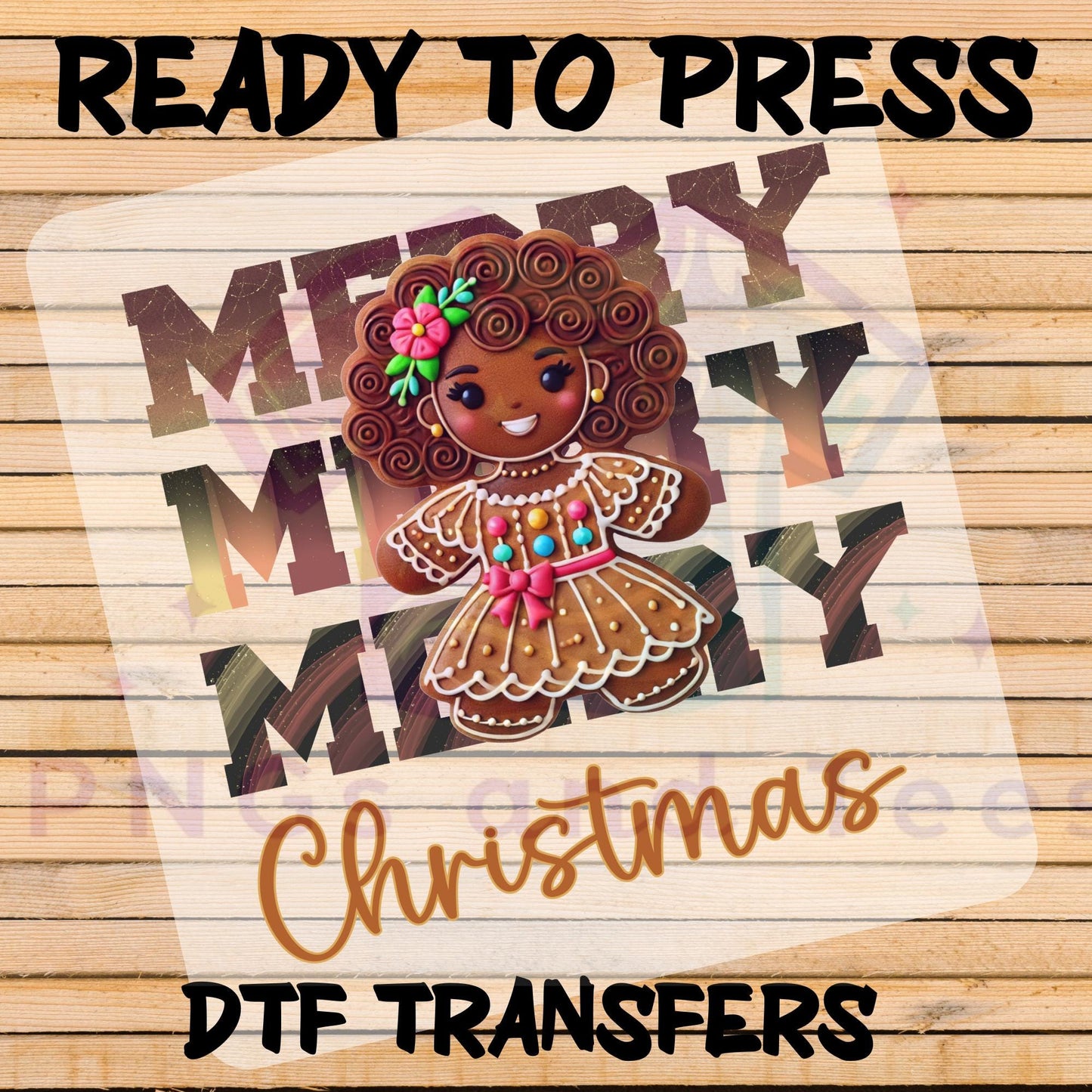 Merry Christmas Afro Gingerbread Girl DTF Transfer | Holiday Heat Press Design for Cotton, Polyester, Blends