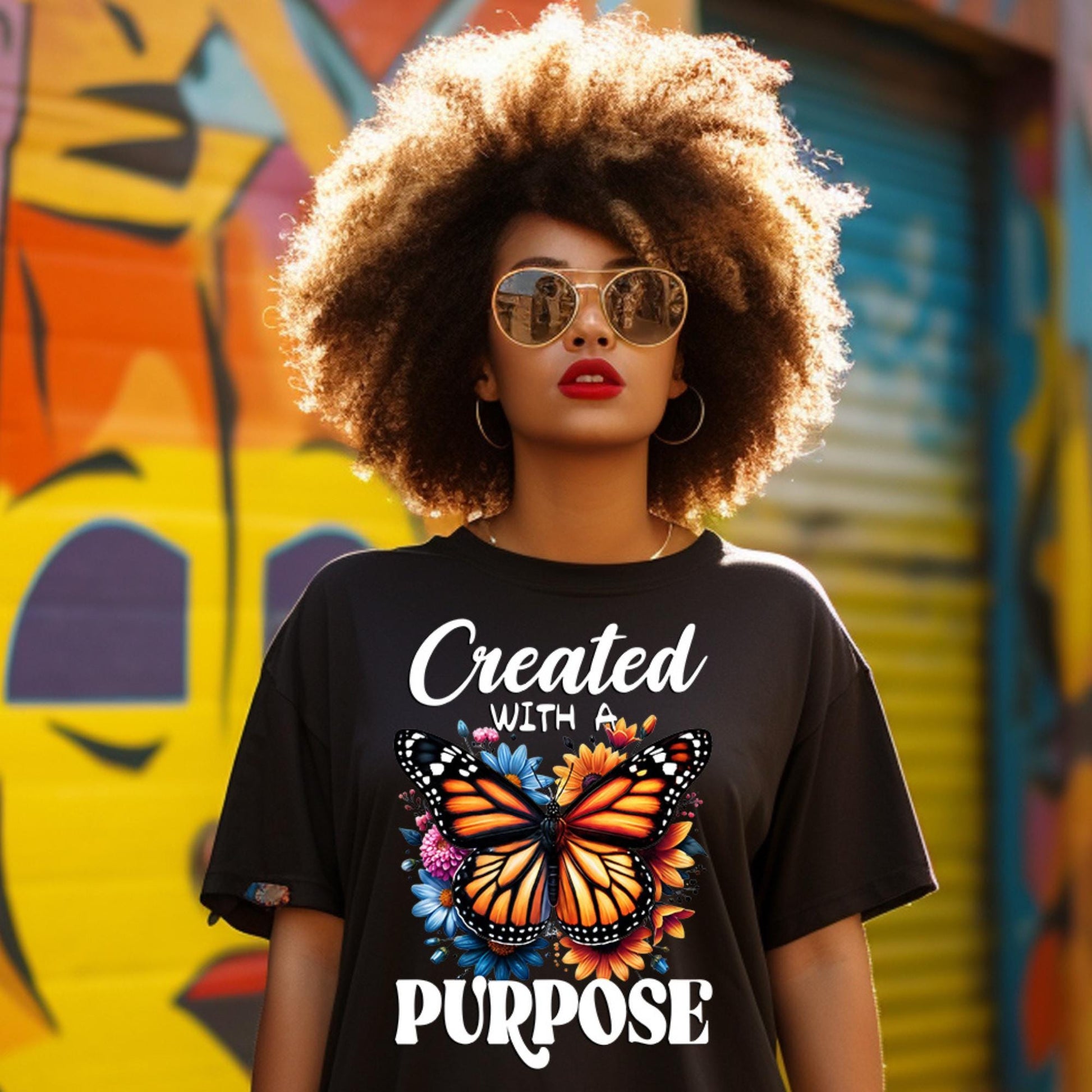 Created With a Purpose Butterfly PNG, Inspirational Floral Sublimation Design, Christian Faith Digital Download for T-Shirts