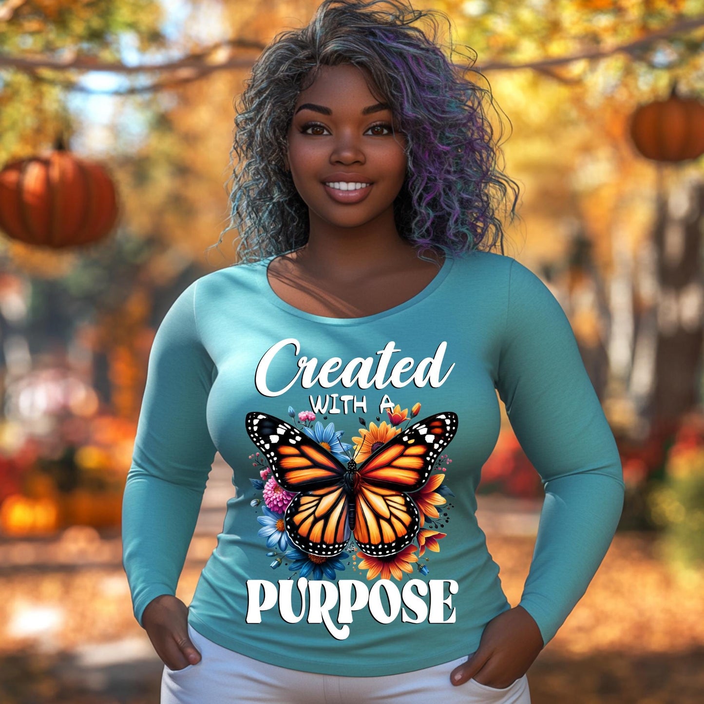 Created With a Purpose Butterfly PNG, Inspirational Floral Sublimation Design, Christian Faith Digital Download for T-Shirts