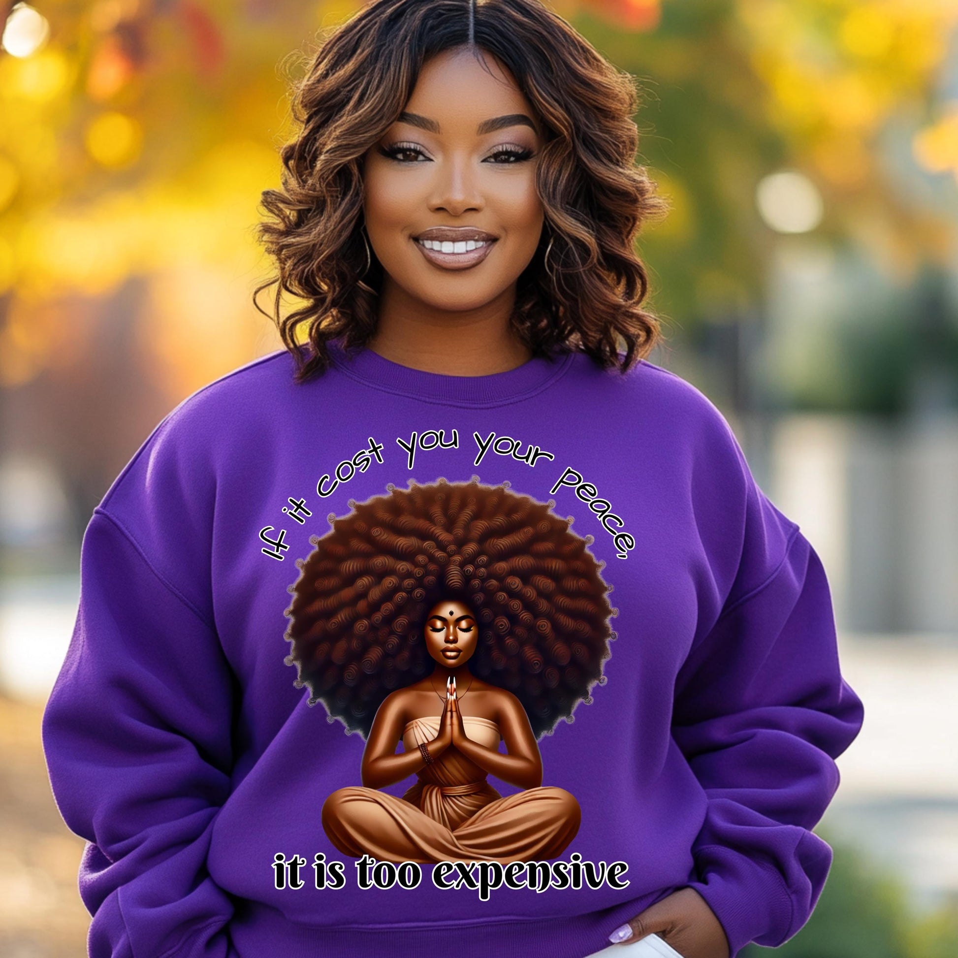 Afro Yoga Meditation PNG - 'If It Costs You Your Peace' Design for DTF & Sublimation Prints - Relaxing Spiritual Art for Crafters