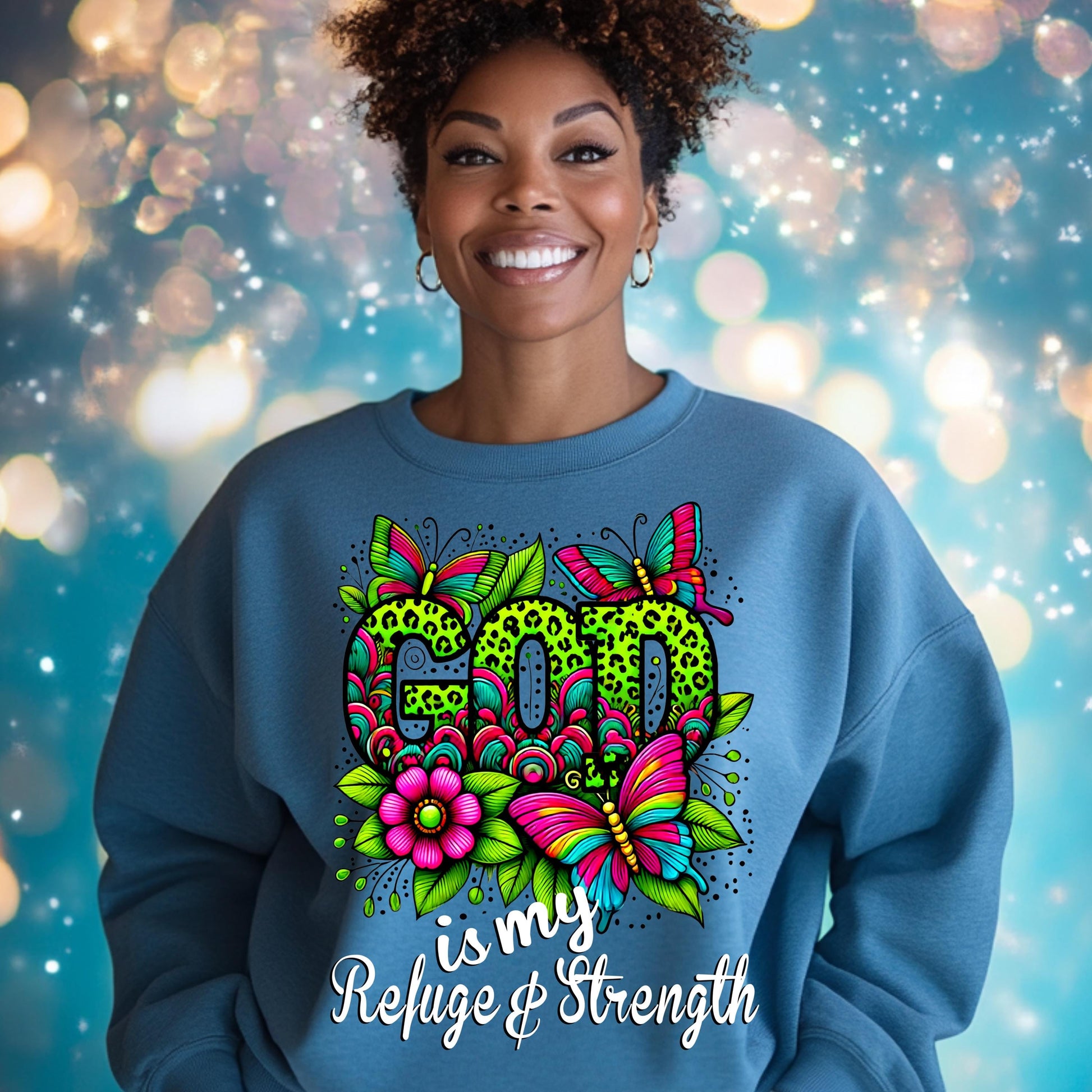 God Is My Refuge and Strength PNG – Floral Butterfly Inspirational Design for DTF and Sublimation