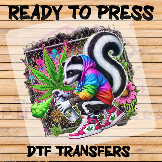 Graffiti Skunk Weed DTF Transfer - Ready to Press for Cotton, Polyester & Blend Fabrics