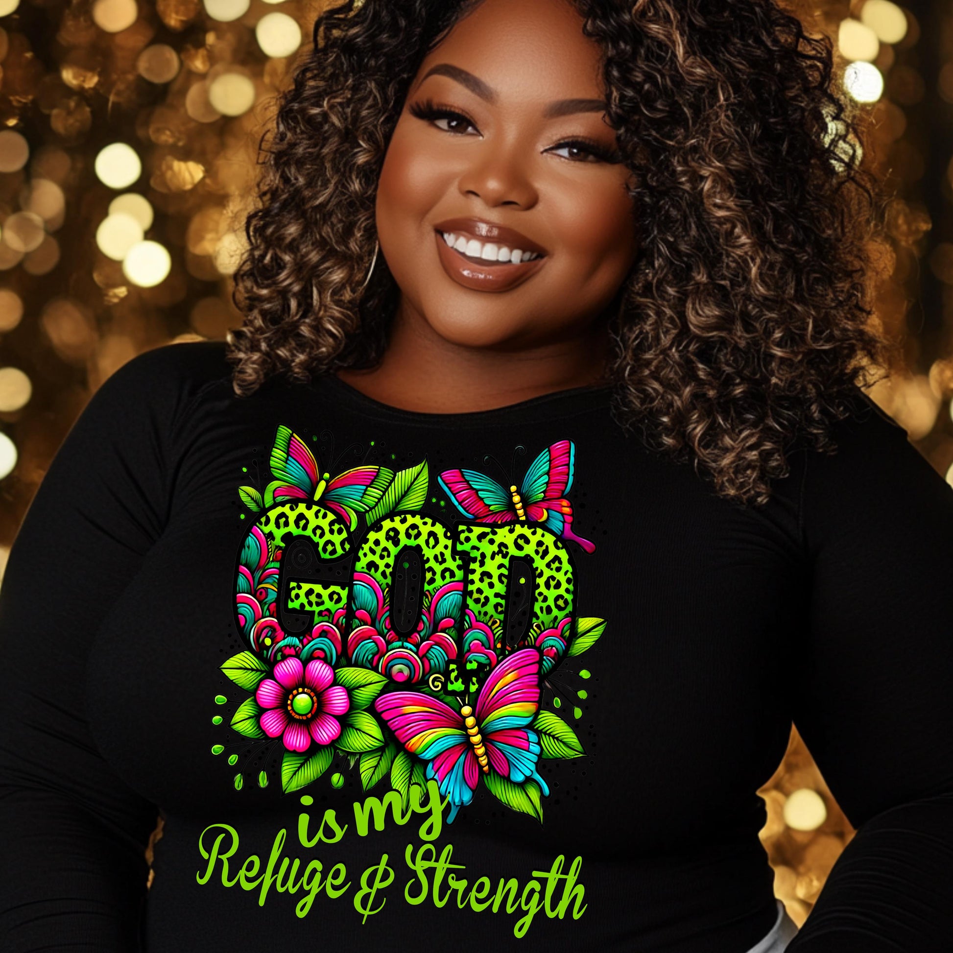 God Is My Refuge & Strength DTF Transfer – Vibrant Floral Butterfly Faith Design for Cotton and Polyester Apparel