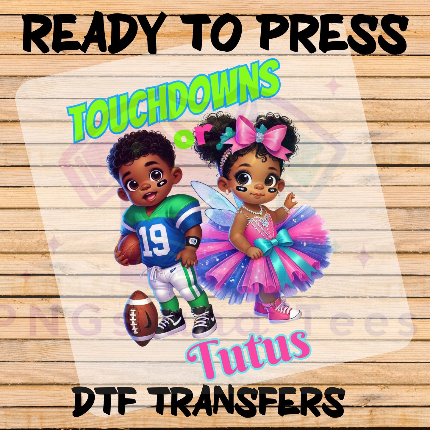 Touchdowns or Tutus DTF Transfer – Gender Reveal Ready-to-Press Design for Cotton & Polyester Apparel