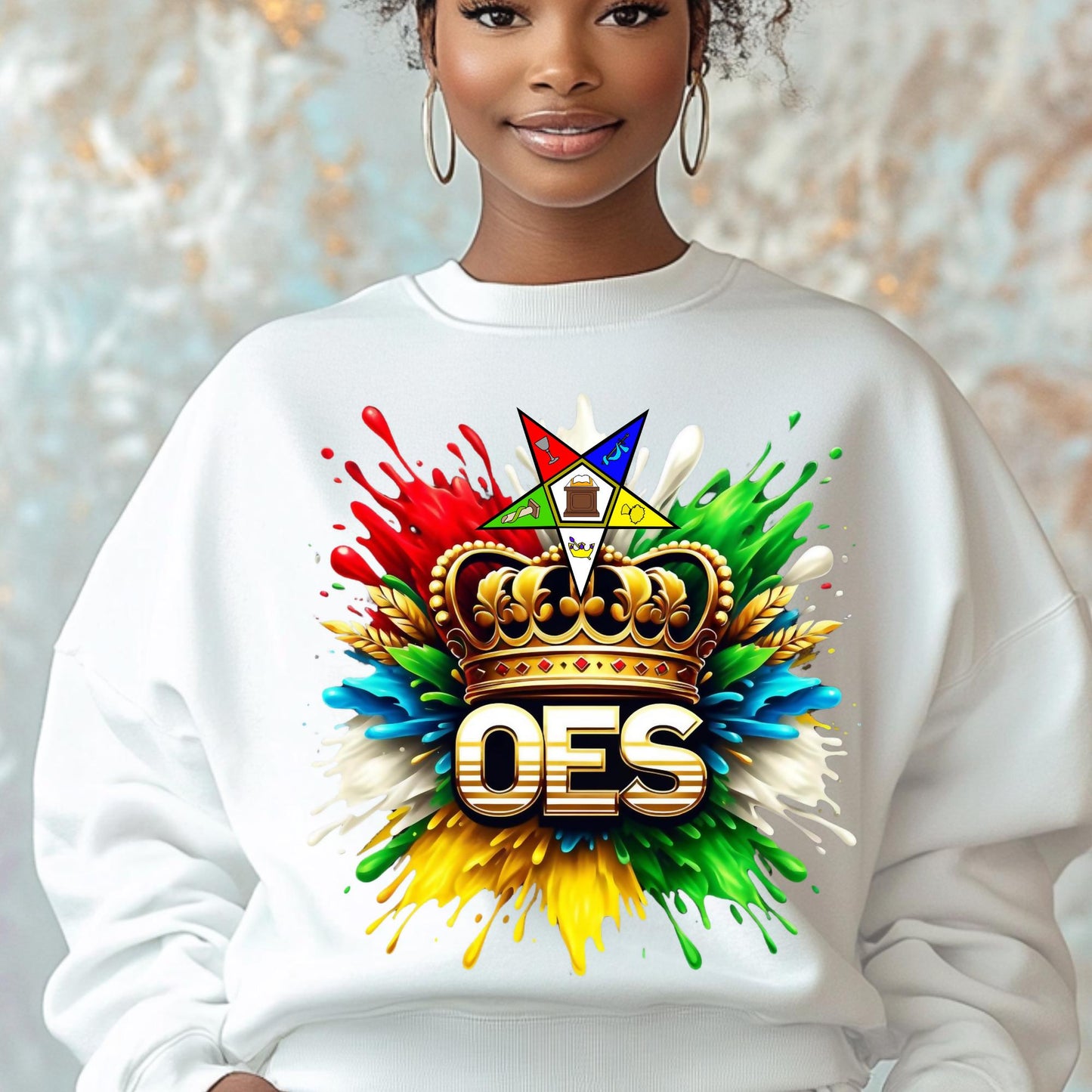 Order of the Eastern Star Sweatshirt - OES Sisters Apparel, Colorful Crown Design, 100% Cotton, Sizes S-4X