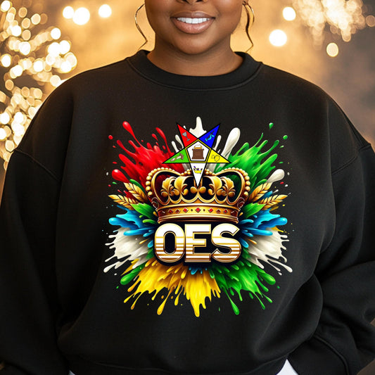 Order of the Eastern Star Sweatshirt - OES Sisters Apparel, Colorful Crown Design, 100% Cotton, Sizes S-4X