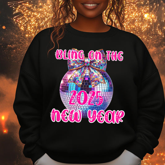 2025 New Year Bling Sweatshirt - Glitter Disco Ball 100% Cotton Unisex Sizes S-4X