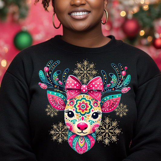 Festive Floral Reindeer PNG for DTF & Sublimation | Christmas Holiday Design with Mockups Included