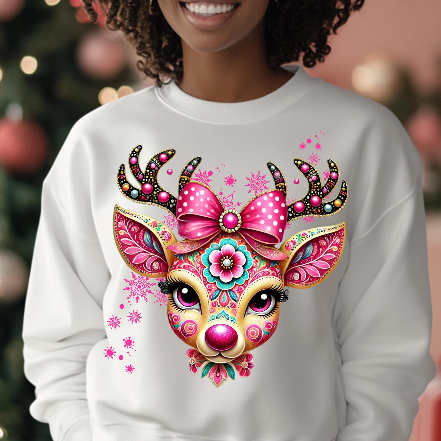 Vibrant Pink Reindeer PNG for DTF & Sublimation | Christmas Design with Mockups Included