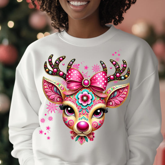 Vibrant Pink Reindeer PNG for DTF & Sublimation | Christmas Design with Mockups Included