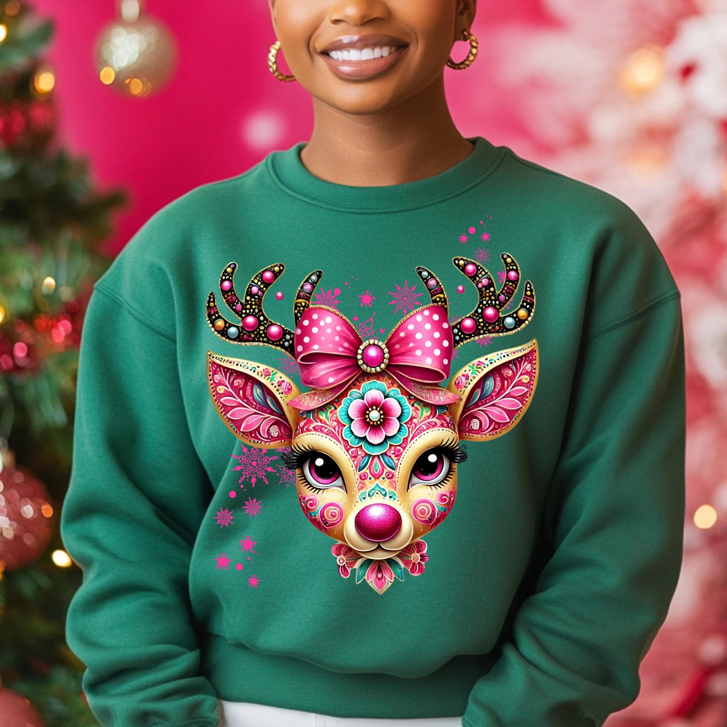 Vibrant Pink Reindeer PNG for DTF & Sublimation | Christmas Design with Mockups Included