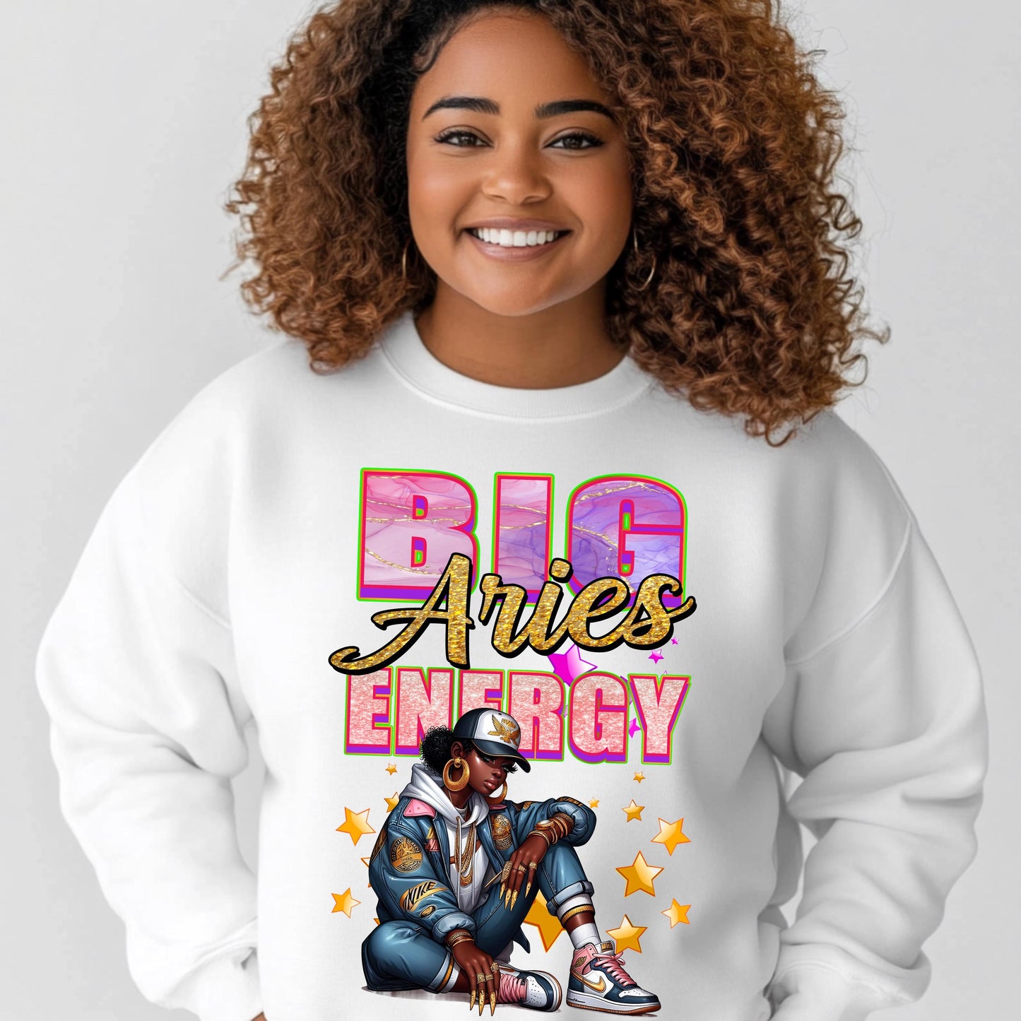 Big Aries Energy PNG | Zodiac Girl Design | DTF & Sublimation | Aries Birthday Shirt Graphic