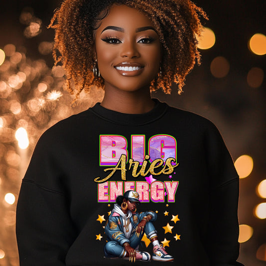 Big Aries Energy PNG | Zodiac Girl Design | DTF & Sublimation | Aries Birthday Shirt Graphic