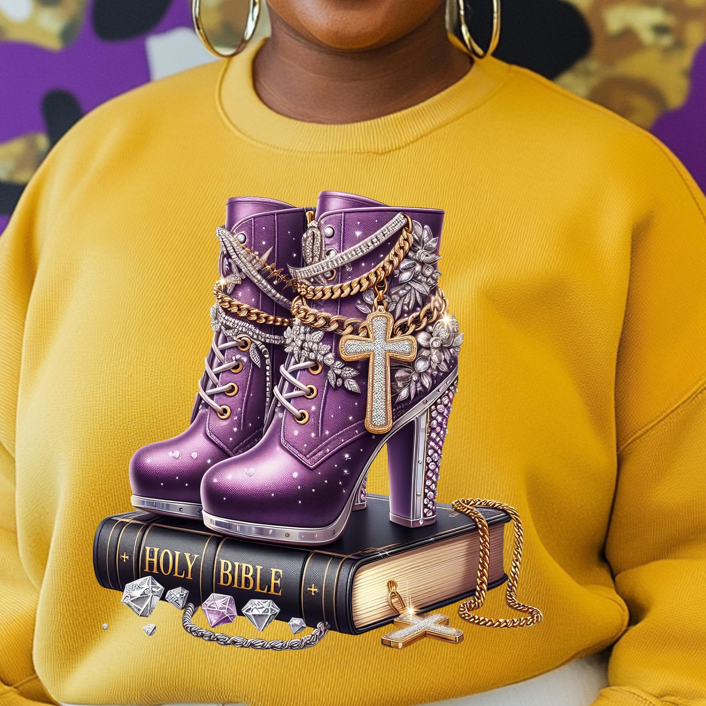 Faith & Fashion High Heels PNG | Purple Christian Sublimation and DTF Design | Holy Bible Mockups Included | Digital Download