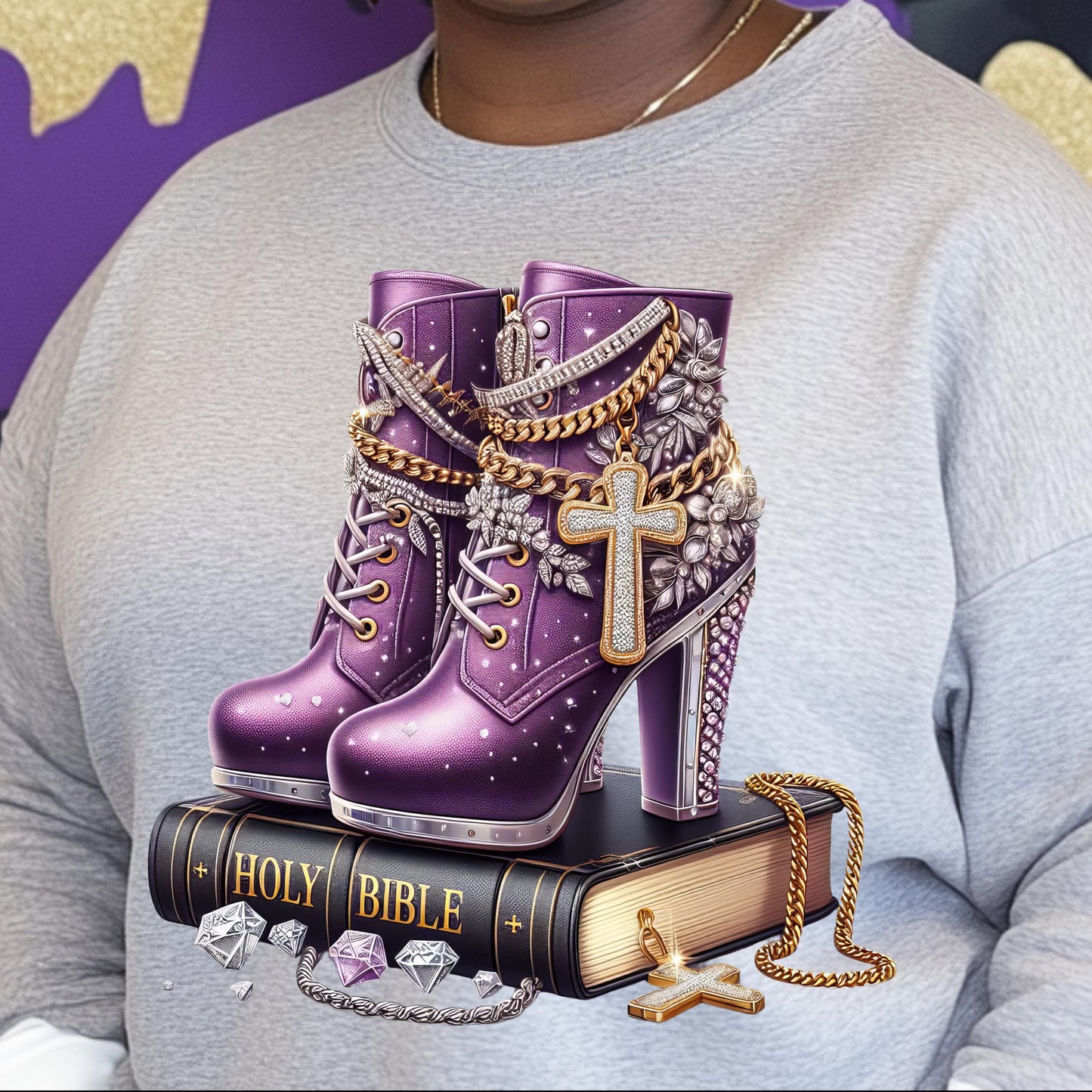 Faith & Fashion High Heels PNG | Purple Christian Sublimation and DTF Design | Holy Bible Mockups Included | Digital Download