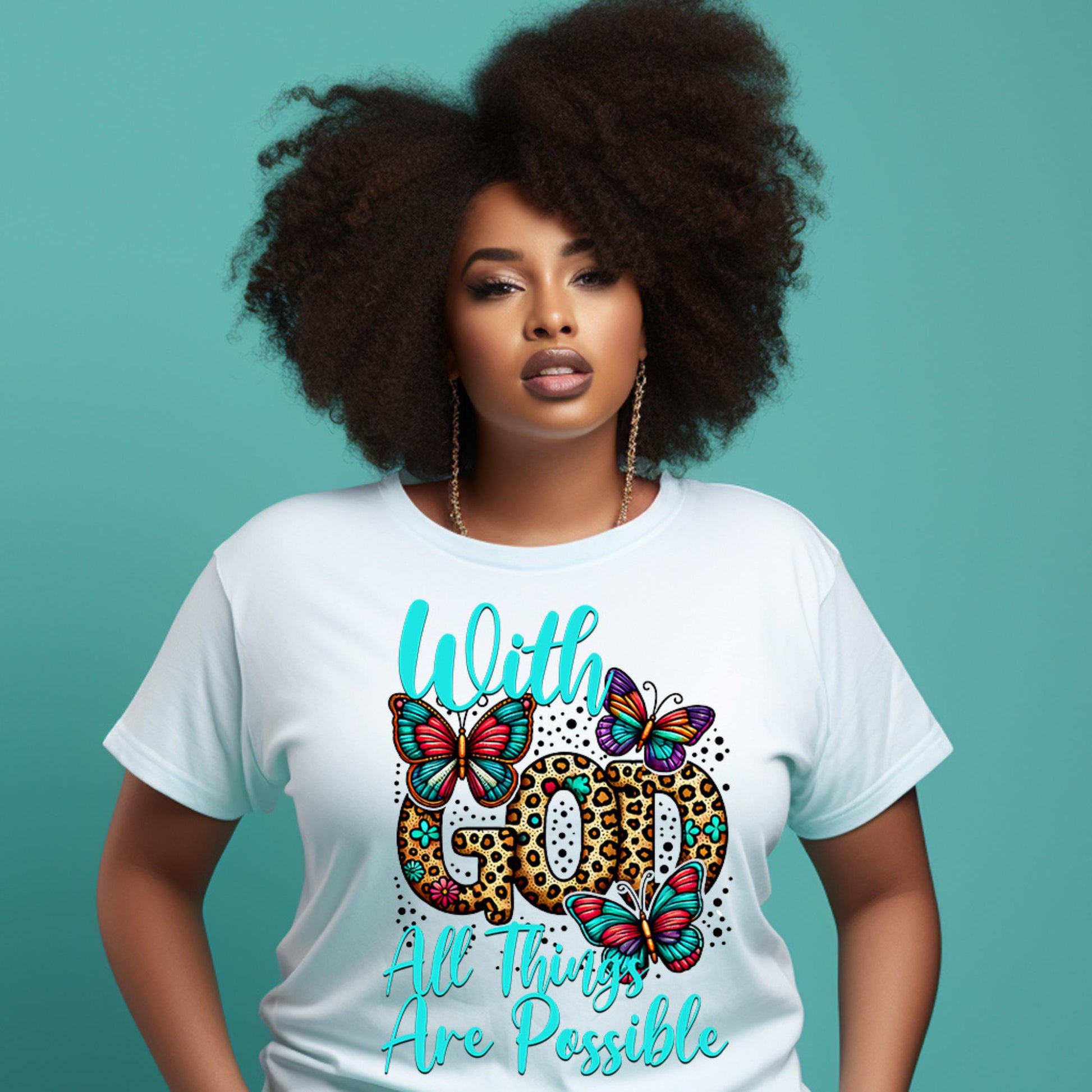 With God All Things Are Possible DTF Transfer | Leopard Print and Butterfly Design for Cotton, Polyester & Blends