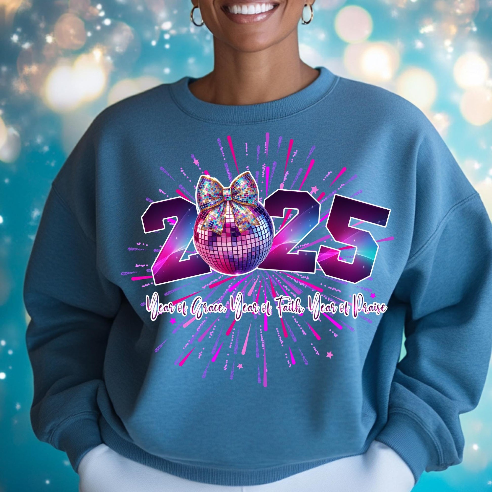 2025 Disco Ball DTF Transfer | New Year Faith & Grace Design for Cotton, Polyester and Blends