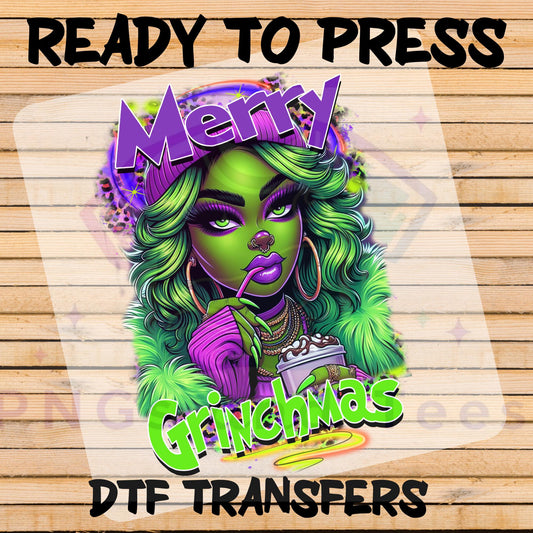 Merry Grinchmas DTF Transfer | Fun Christmas Design for Cotton, Polyester & Blends