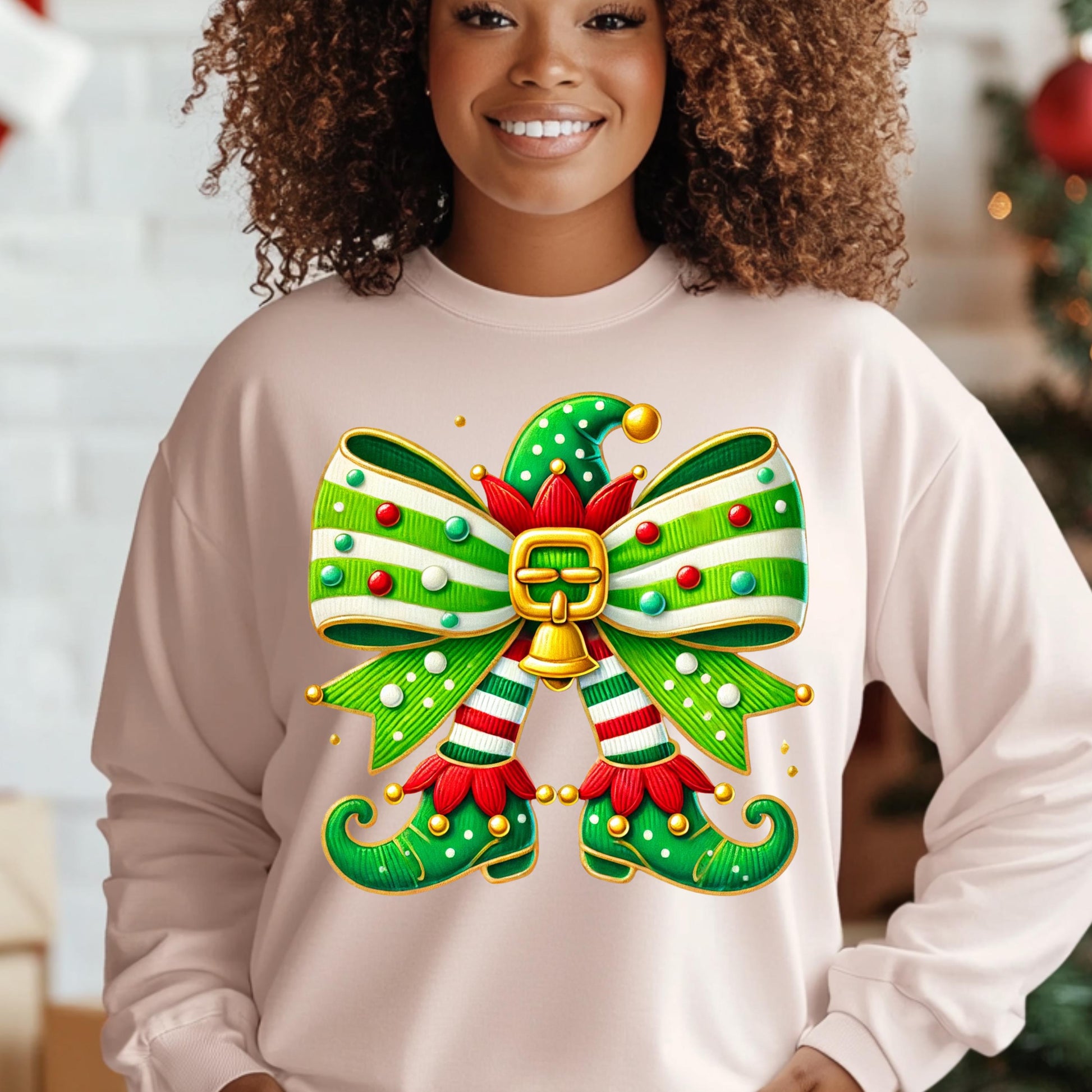 Festive Elf Bow PNG for DTF & Sublimation – Christmas Digital Design with Mockups