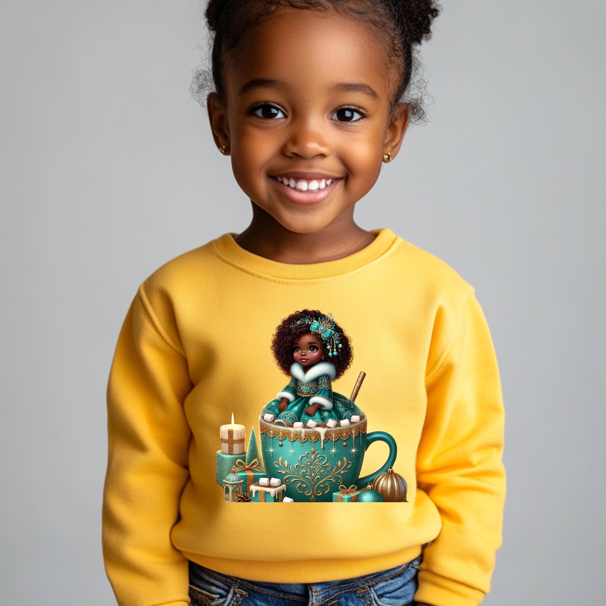 Elegant Hot Cocoa Princess PNG for DTF & Sublimation – Holiday Digital Design with Mockups