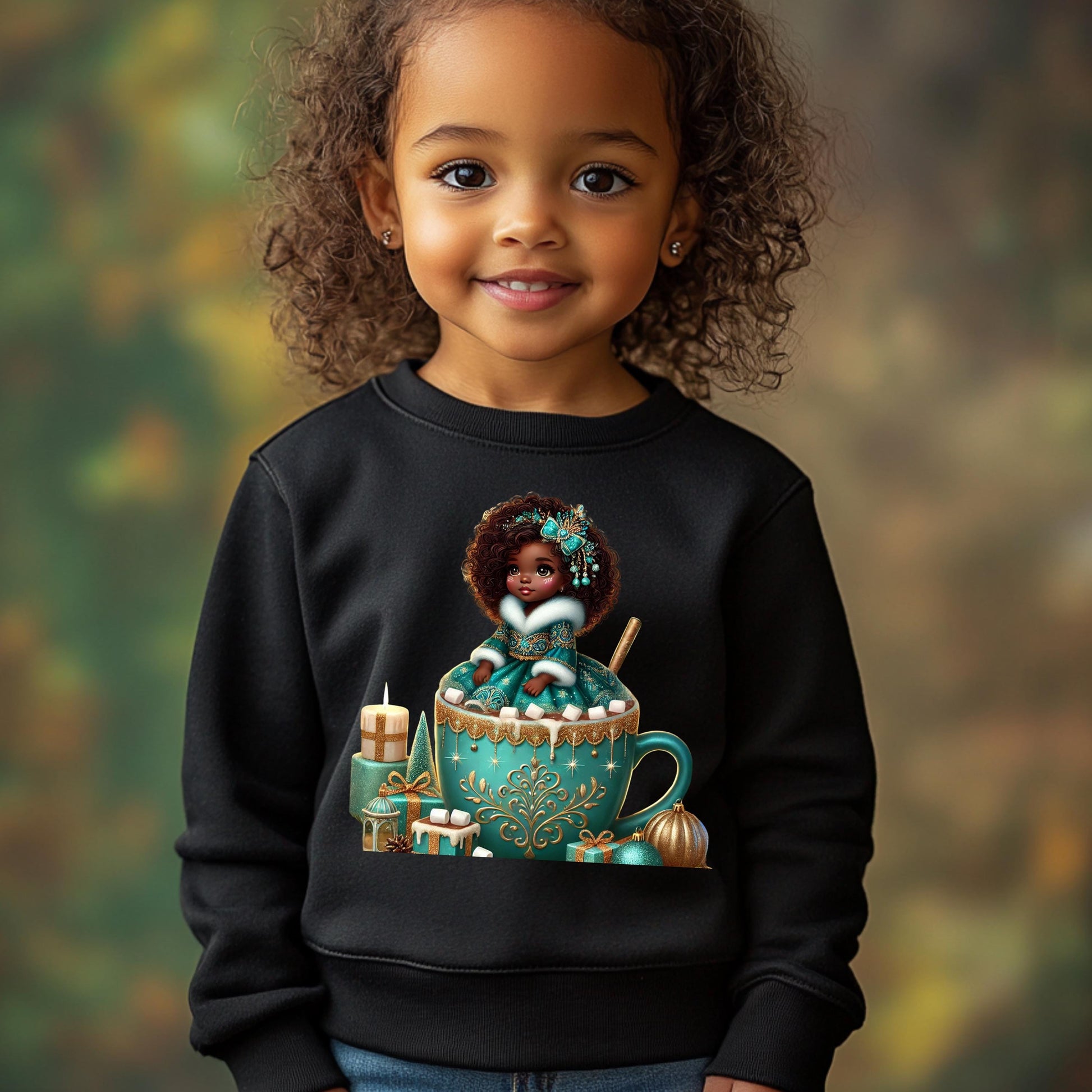 Elegant Hot Cocoa Princess PNG for DTF & Sublimation – Holiday Digital Design with Mockups