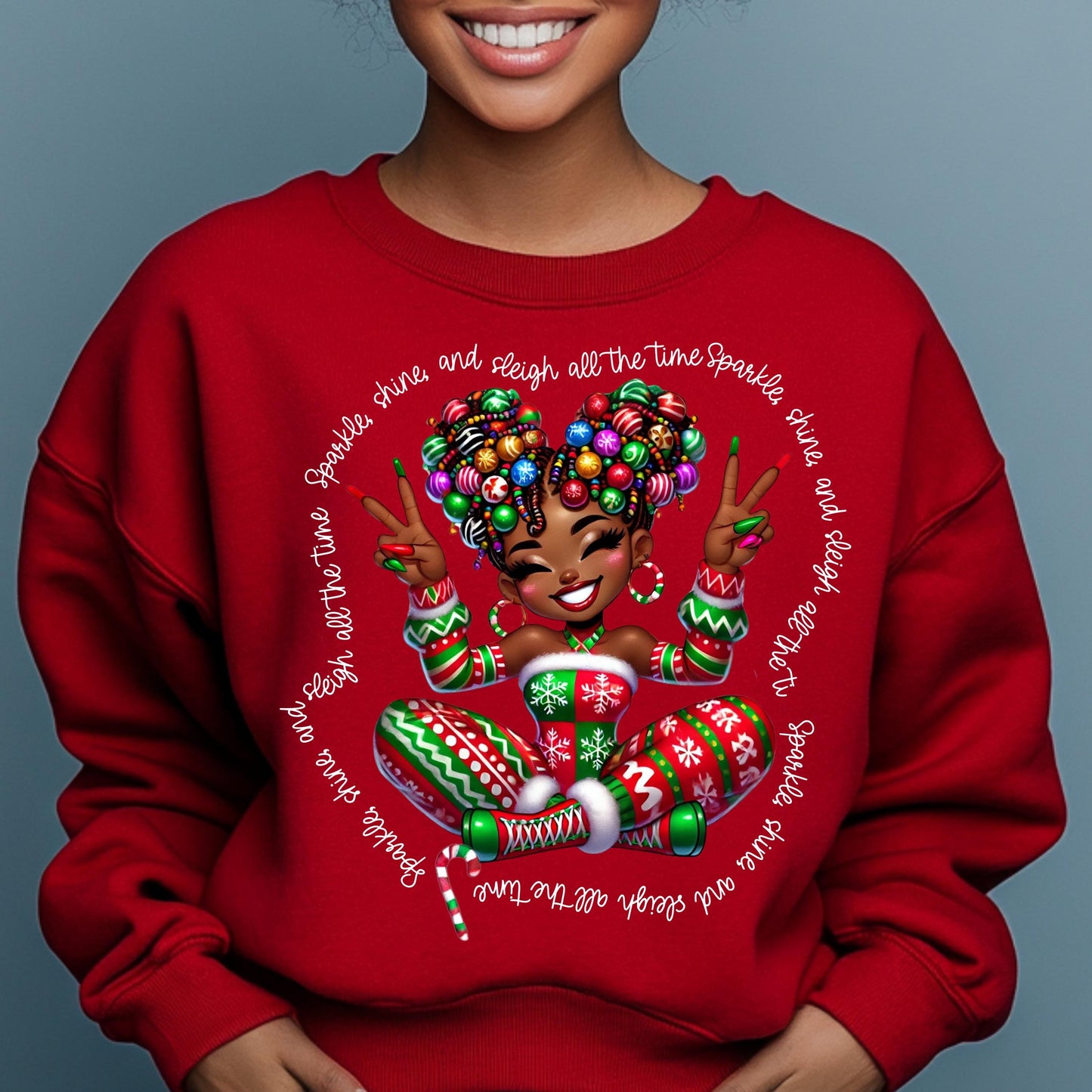 Sparkle, Shine, and Sleigh DTF Transfer | Christmas Afro Diva Heat Press Design | Festive Holiday Apparel Art