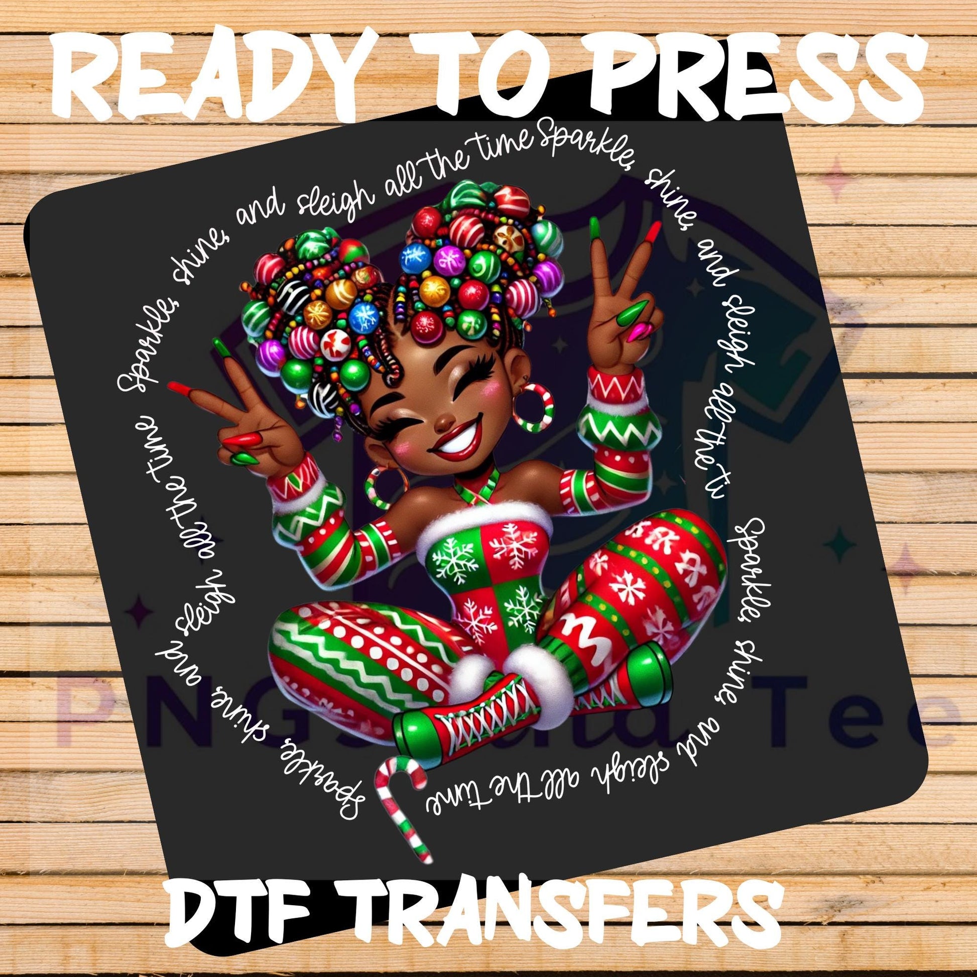 Sparkle, Shine, and Sleigh DTF Transfer | Christmas Afro Diva Heat Press Design | Festive Holiday Apparel Art