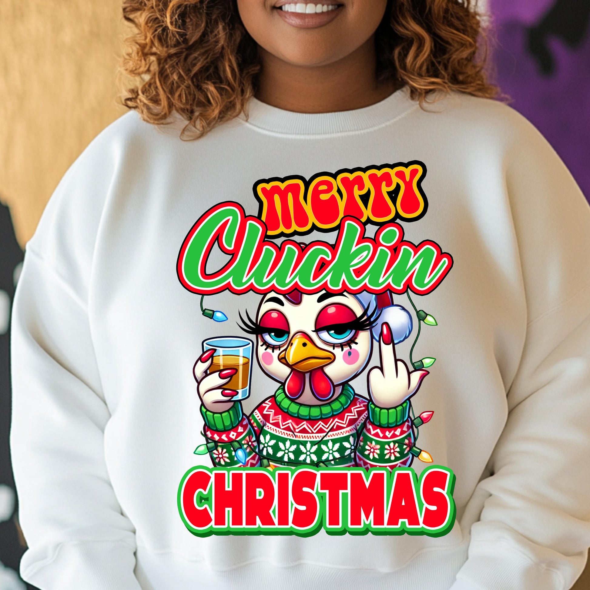 Merry Cluckin' Christmas DTF Transfer - Funny Holiday Design for Cotton & Polyester Apparel