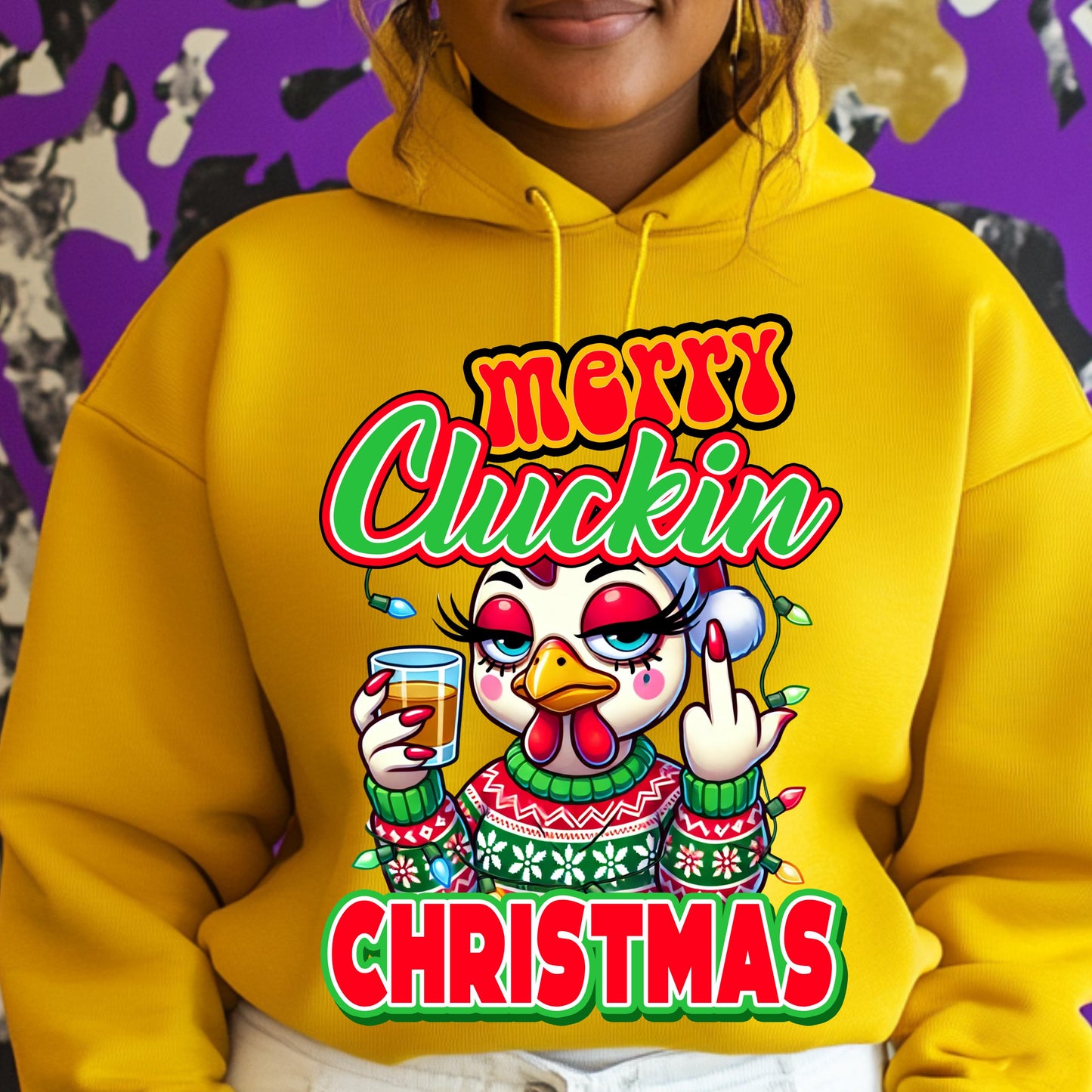 Merry Cluckin' Christmas DTF Transfer - Funny Holiday Design for Cotton & Polyester Apparel