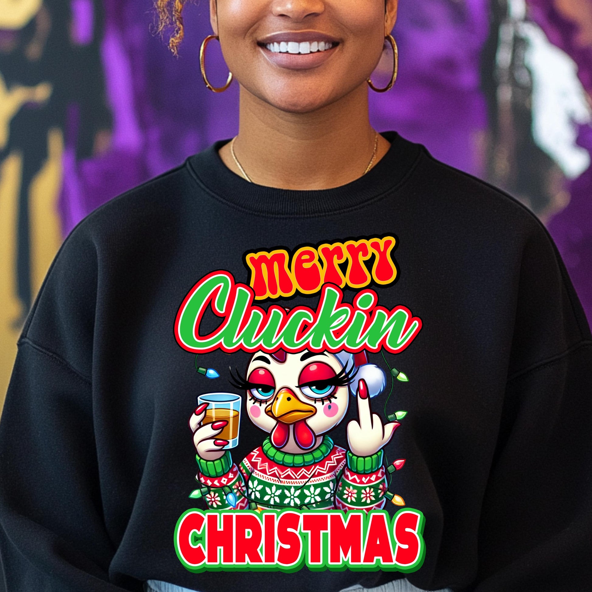 Merry Cluckin' Christmas DTF Transfer - Funny Holiday Design for Cotton & Polyester Apparel