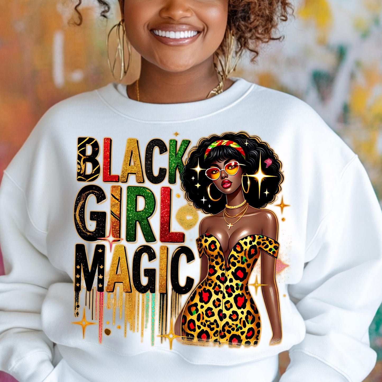 Black Girl Magic DTF Transfer – Afrocentric Leopard Print Design for Cotton & Polyester Apparel