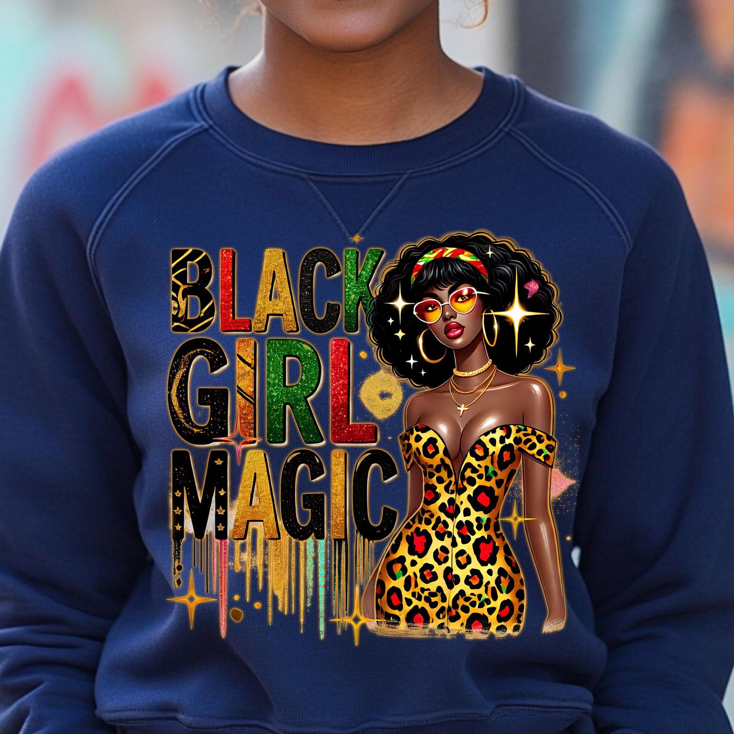 Black Girl Magic DTF Transfer – Afrocentric Leopard Print Design for Cotton & Polyester Apparel