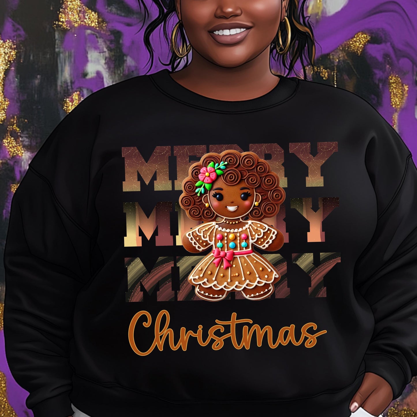 Merry Christmas Afro Gingerbread Girl DTF Transfer | Holiday Heat Press Design for Cotton, Polyester, Blends