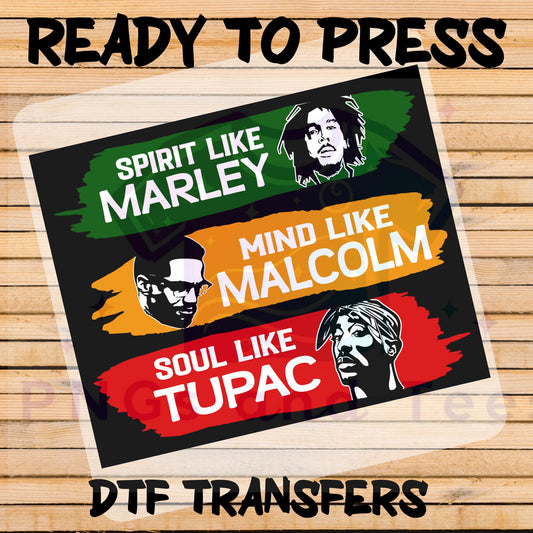 Spirit Like Marley DTF Transfer - Ready to Press for Cotton, Polyester & Blends