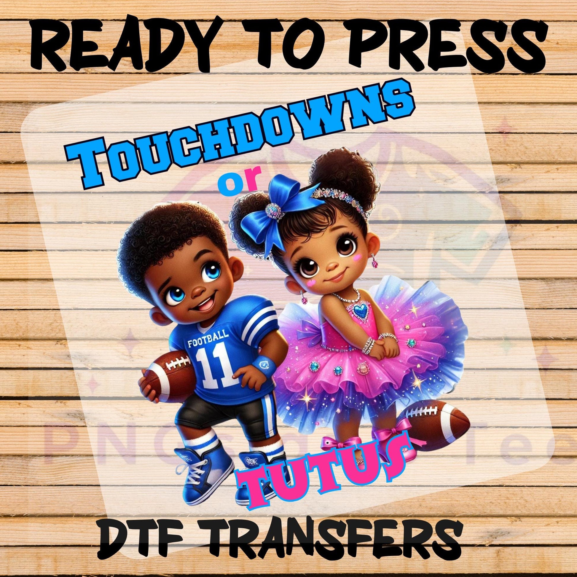 Touchdowns or Tutus Ready-to-Press DTF Transfer – Gender Reveal Baby Shower Design