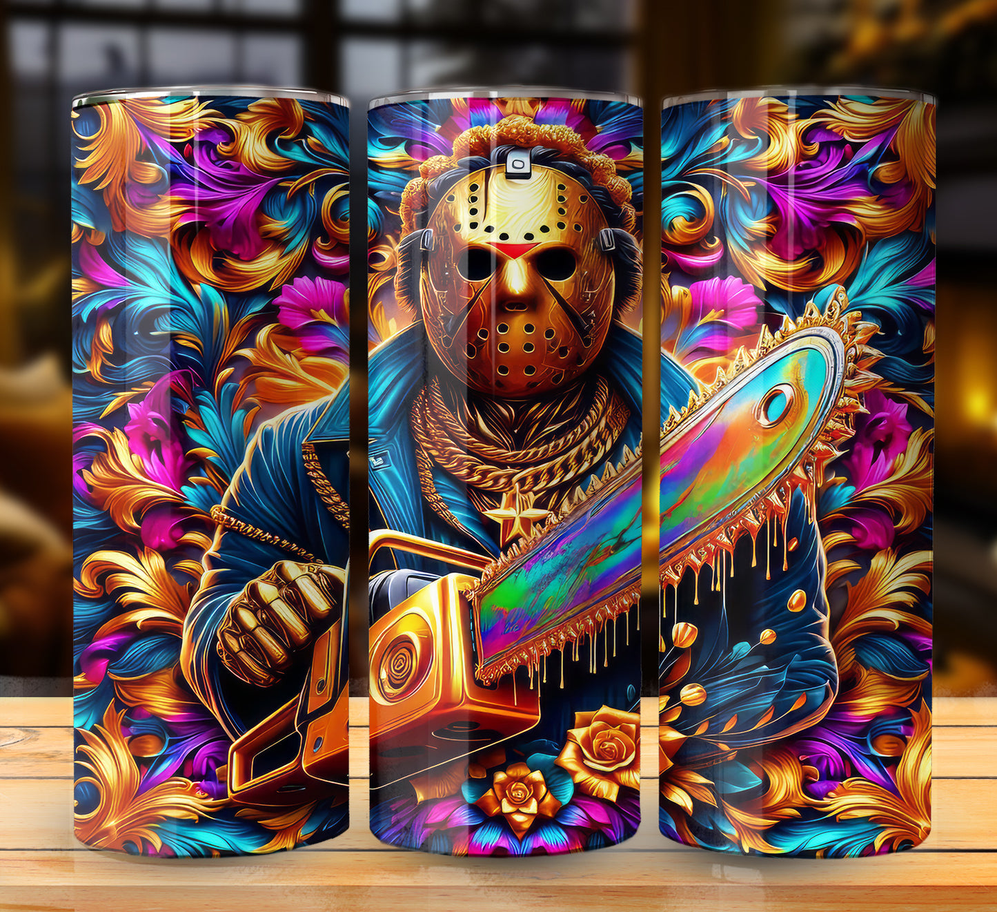 Horror Icons Halloween Tumbler Wraps - Freddy Krueger, Jason Voorhees, Pinhead, and Jigsaw - 20oz Sublimation Designs for Tumblers - Vibrant & Detailed High-Quality PNG Files